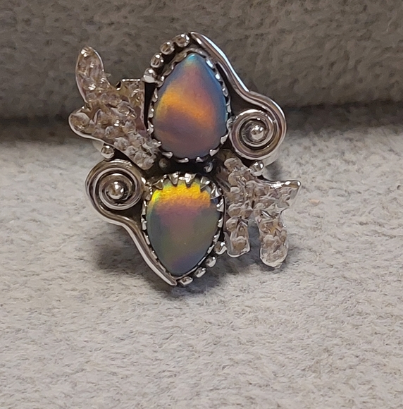 Aurora Opal Double Stone Sterling Silver Statement Ring - Picture 2 of 9